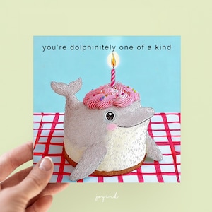 Personalised Dolphin Birthday Cards, Dolphinitely One of the Kind Cards for Kids Birthday Cards, Funny Cards for Her Him, Dolphin Gifts Card