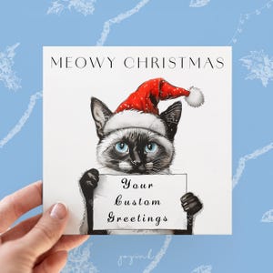 Carte de Noël siamoise personnalisée, cartes personnalisées pour chat papa chat maman, cartes de voeux joyeux Noël chat pour lui, animaux de compagnie, parents