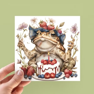 Tarjeta de cumpleaños de sapo divertido personalizada, tarjeta de sapo ilustrada, tarjetas de animales, tarjeta de felicitación de rana divertida, animales del bosque