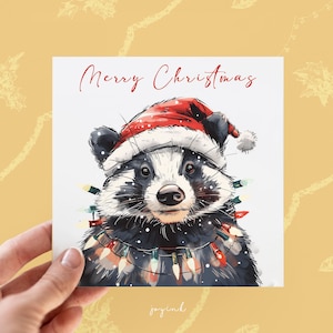 Personalised Badger Christmas Card, Badger Xmas Holiday Greeting Cards for Woodland Animal Lovers, Custom Card for Him Dad Kids, Wildlife