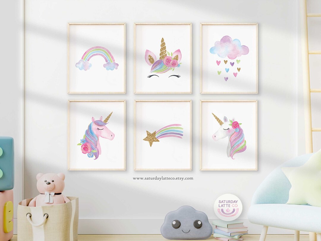 Set of 6 Unicorn Wall Art Set, Printable Unicorn Decor, Girl Room Decor ...