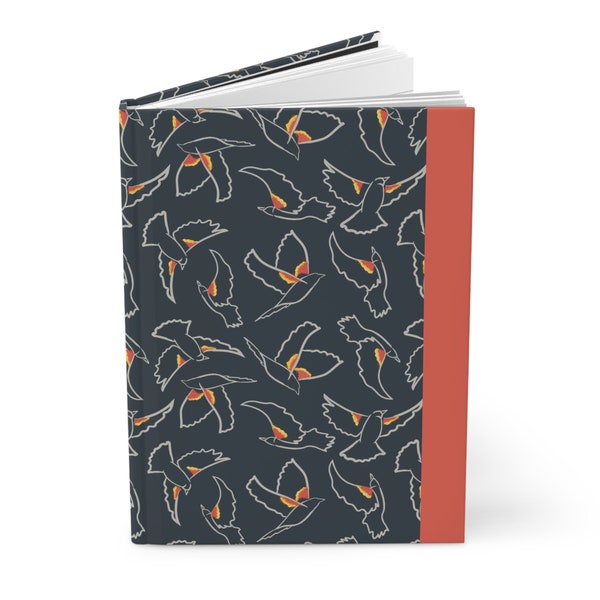 Red Winged Blackbird Hardcover Journal Matte, gift for birders & bird lovers, birder gift, journal pattern, ornithophile gift, midwest birds