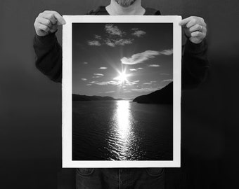 Sun Rising on Picton, New Zealand - black & white travel photograph