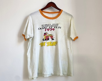 Vintage 70s 1974 Foosball Championship Ringer Tee Underground Comics Fabulous Furry Freak Brothers R Crumb Medium Large