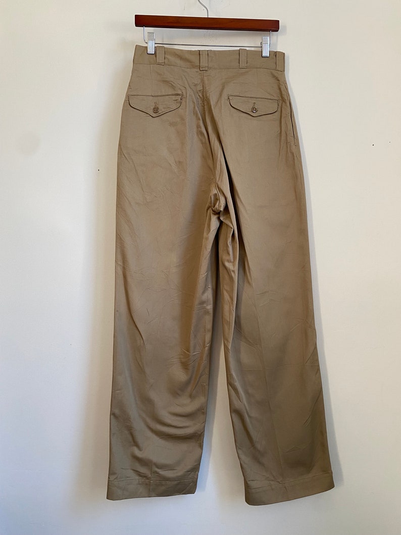 Pantalon chino kaki en coton officier vintage des années 50, poches à rabat, fermeture à glissière 31 image 2