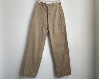 Pantaloni chino color kaki in cotone vintage con chiusura a bottoni 29