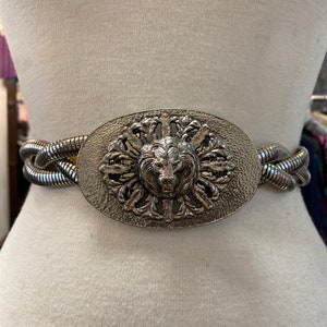 Mimi D Vtg Silver Shell Buckle Gray Belt. VTG Mimi D N Belt Buckle Silver Plated Interlocking Double  main image 4