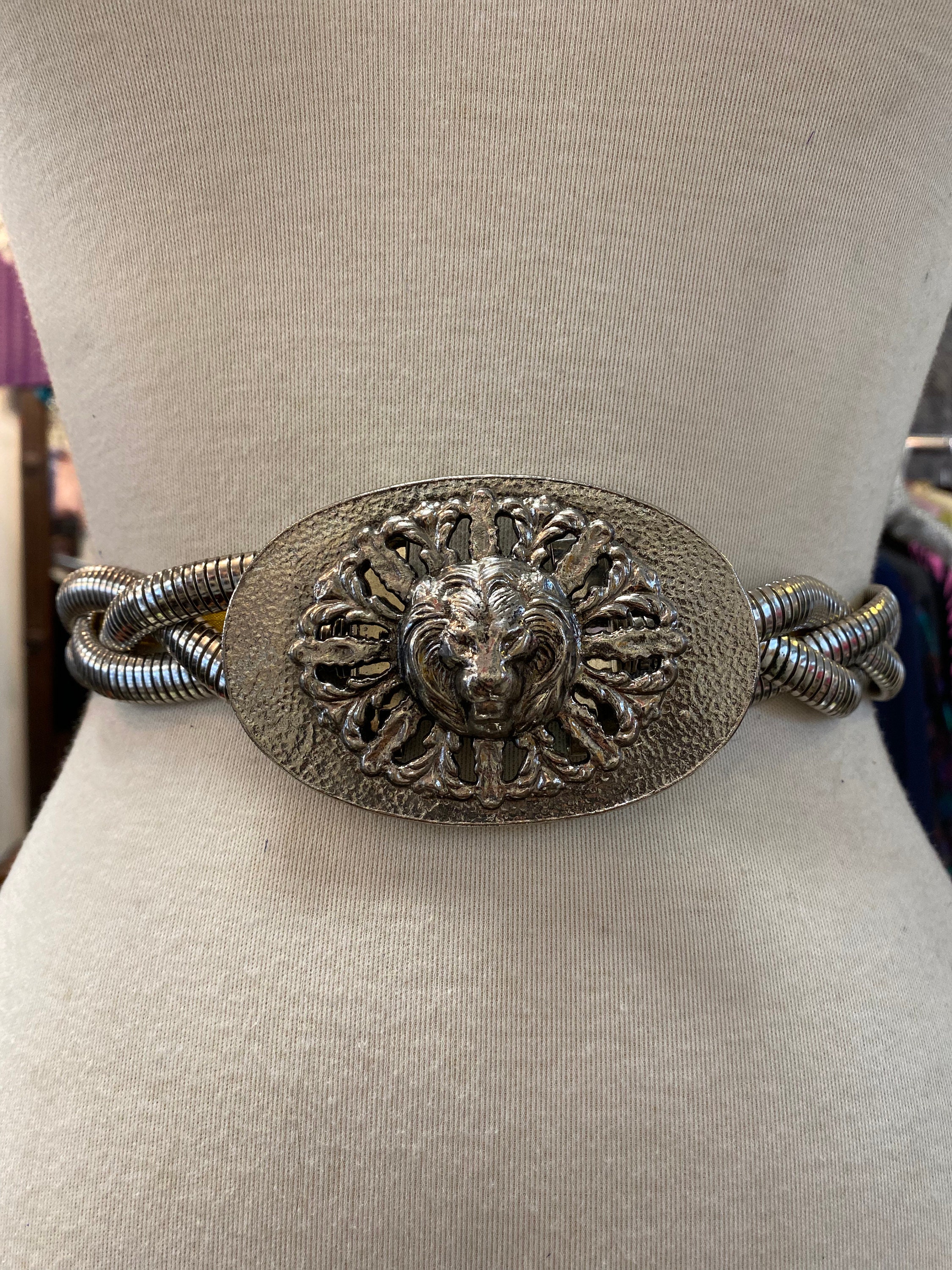 Vintage Mimi D Leaf Retro Reptile Leather Silver 1987 Signed Rare Buckle Belt Lyra Cheetah Print Belt - Italian Leather Hair-On Vintage  main image 4