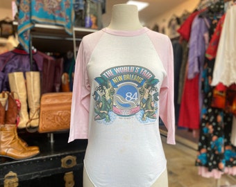 Vintage 80s New Orleans Mermaids Alligators Worlds Fair Raglan Baseball Tee Small Medium