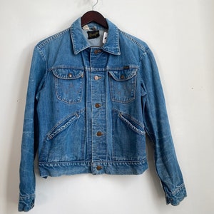 Vintage 60s 70s Wrangler Jean Jacket hand painted zodiac cancer crab selvedge 42