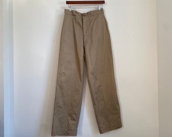 Pantalon chino kaki en coton officier vintage des années 50, poches à rabat, fermeture à glissière 31