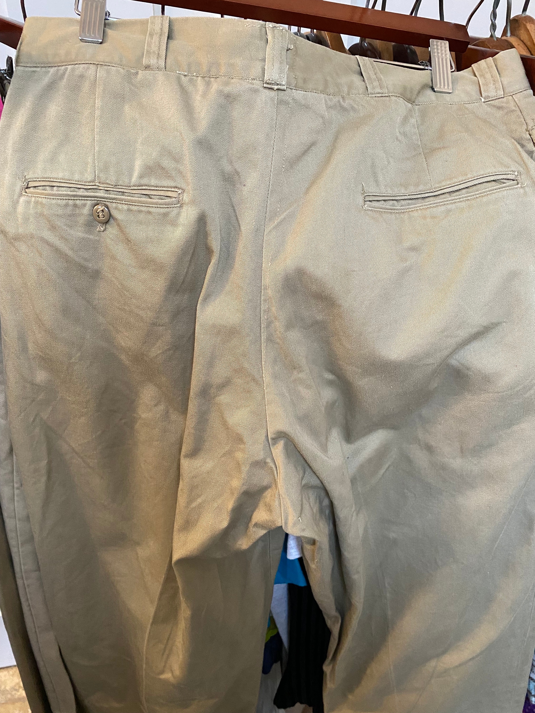 Buy 60s Vintage Vietnam Era Cotton Khaki Army Chino Pants 33 33x32