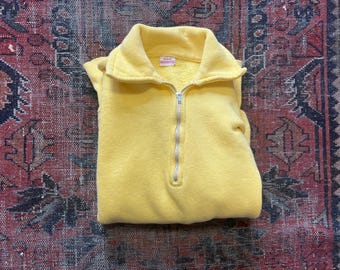 50s 60s Vintage Penney’s cotton quarter zip sweatshirt yellow small Falcon zipper rare