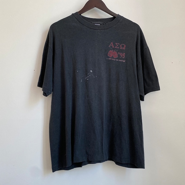 Vintage 90s 1995 Alpha Sigma Omega ASO Greek frat sorority faded painter shirt XL