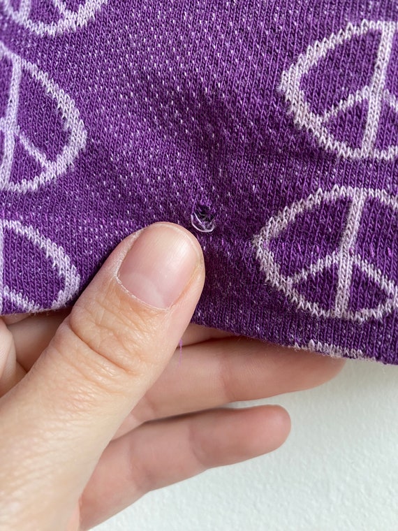 Vintage 60s 70s Knit Peace Sign Purple Ringer Tan… - image 5