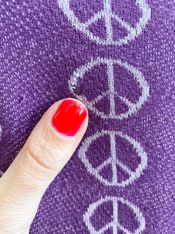 Vintage 60s 70s Knit Peace Sign Purple Ringer Tan… - image 4