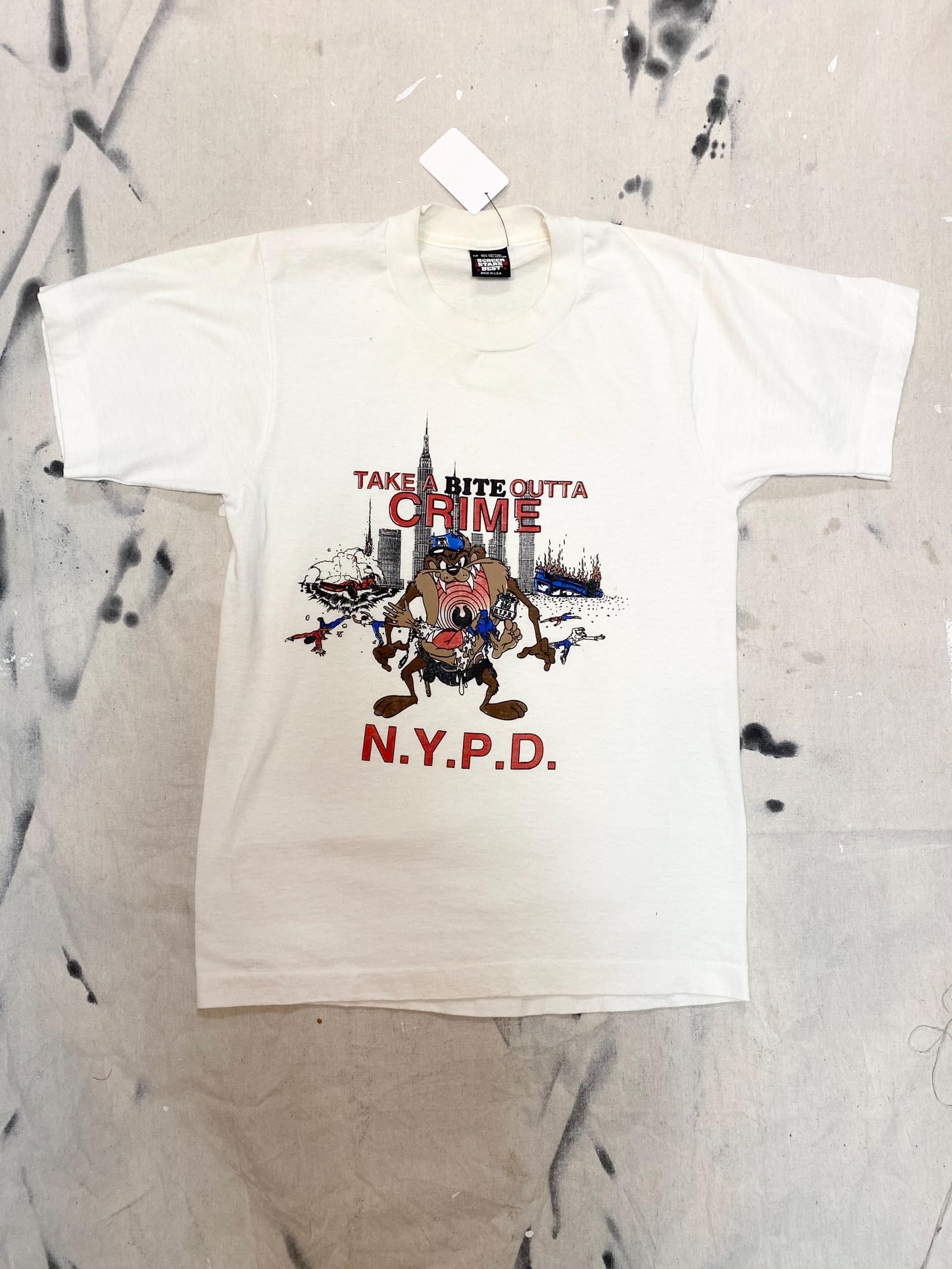 Vintage 80s 90s Taz Tasmanian Devil NYPD Cartoon Tee Humorous Risqué Small Medium