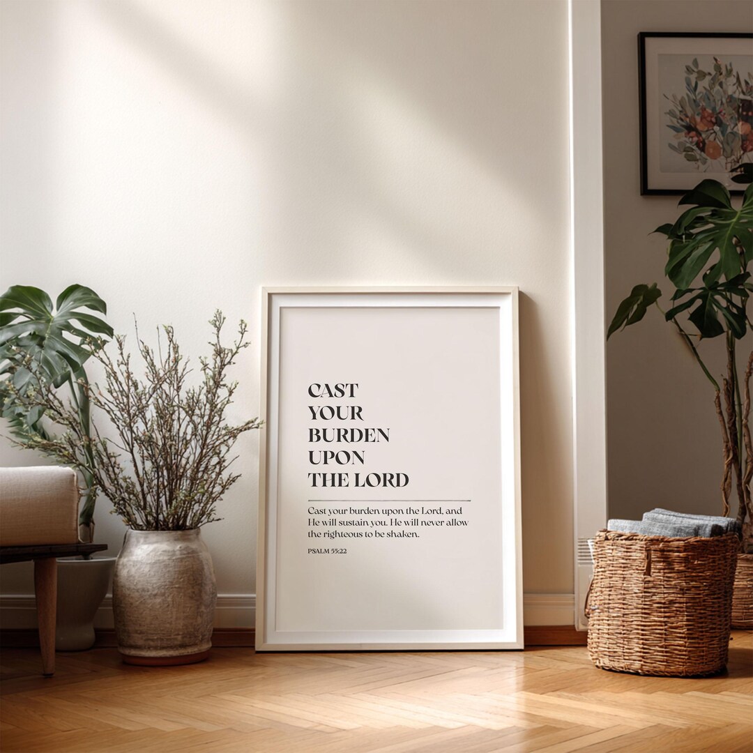 Cast All Your Cares Scripture Art | Bible Verse Wall Decor | Psalm 55: ...