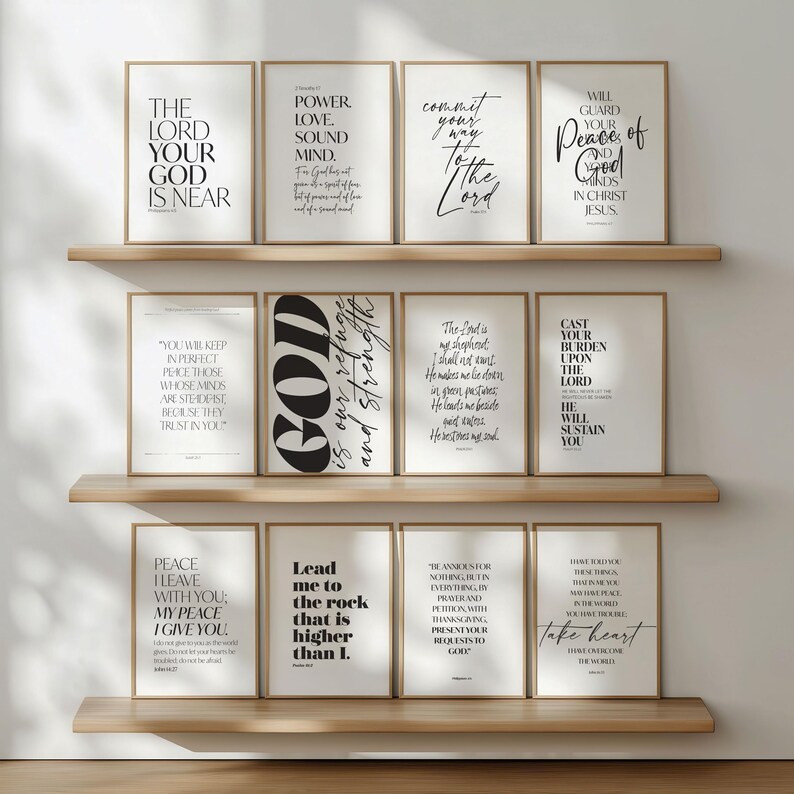 12 Bible Verses to Calm Worry, Scripture Wall Art Set, Christian Home ...