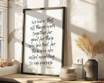 Christian Wall Art Printable, All Things Work Together For Good, Scripture Print, Romans 8:28, Minimalist Bible Art, Bible Verse SVG, TP3