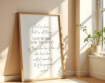 Inspirational Scripture Printable | Romans 8:28 Wall Sign | Faith Based Home Decor | Bible Verse SVG, TP6