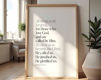 All Things Work Together for Good Sign | Romans 8:28 Wall Art | Scripture Printable Art for Living Room | Baptism Gift | TP*