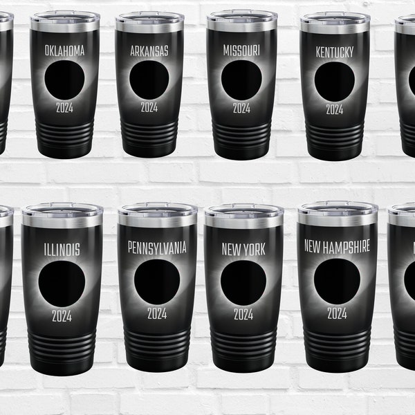 Modern Custom Total Solar Eclipse Ringneck Tumbler for 2024, 20oz, Select your crossing state, Unique Eclipse Gift for Space Lovers