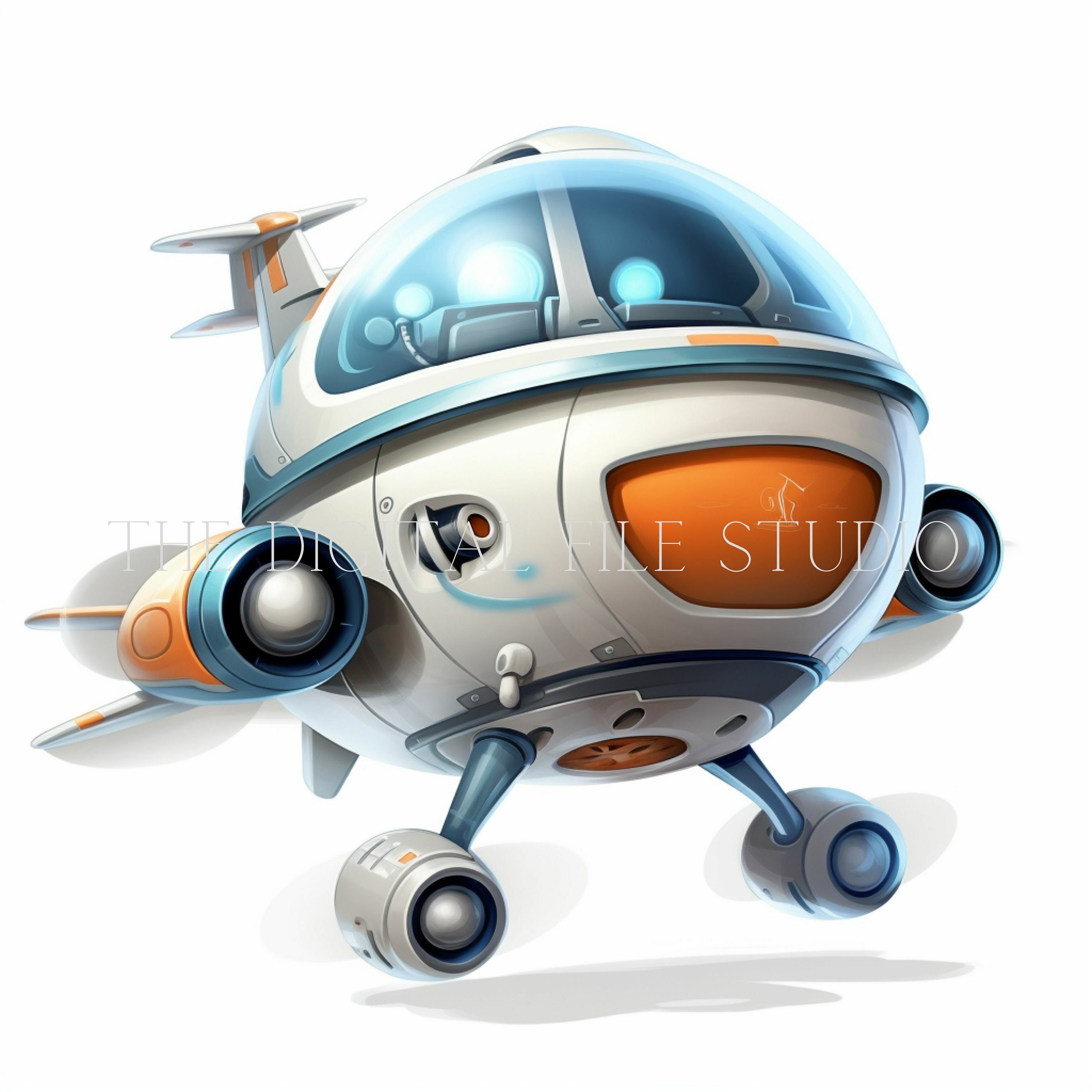 12 Cartoon Spaceship High-quality Designs PNGJPGPDF Clip Art 12 Digital ...