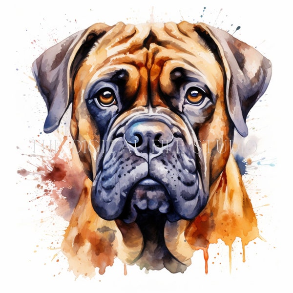 12 High-Quality Bullmastiff PNG | JPG | PDF | Dog Clipart | Watercolor | Card Making |Commercial Use Digital Download