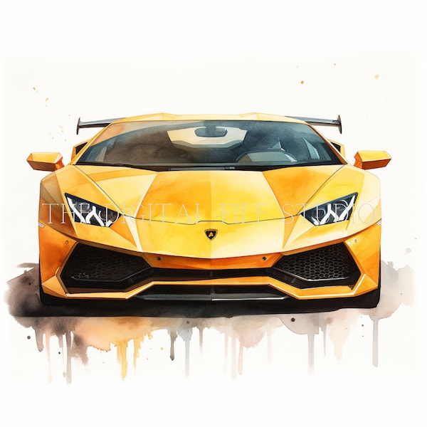 12 Lamborghini High-Quality Designs PNG|JPG|PDF Clip Art, Journaling, Watercolor, Wall Art, Commercial Digital Download