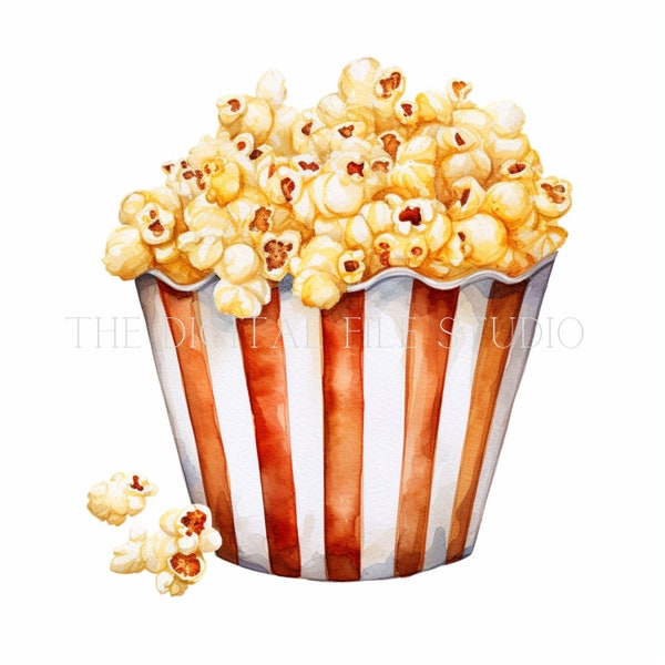 12 Watercolor Popcorn Clipart PNG|JPG|PDF Popcorn Digital Images | Popcorn Graphics | Watercolor Food Clipart | Digital Download