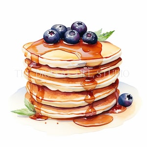 12 Watercolor Pancakes Clipart PNG|JPG|PDF Pancakes Digital Images | Pancakes Graphics | Watercolor Food Clipart | Digital Download