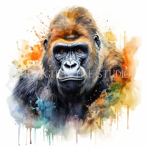 12 Gorilla PNG|JPG|PDF Clipart - 12 Digital Download Animal Images | Animal Art | Animal Lovers | Watercolor | Files | Digital Art |