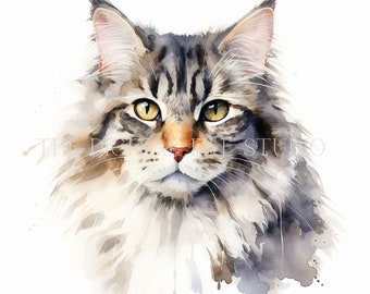 12 High-Quality Norwegian Forest Cat PNG | JPG | PDF | Cat Clipart | Watercolor | Card Making | Commercial Use Digital Download