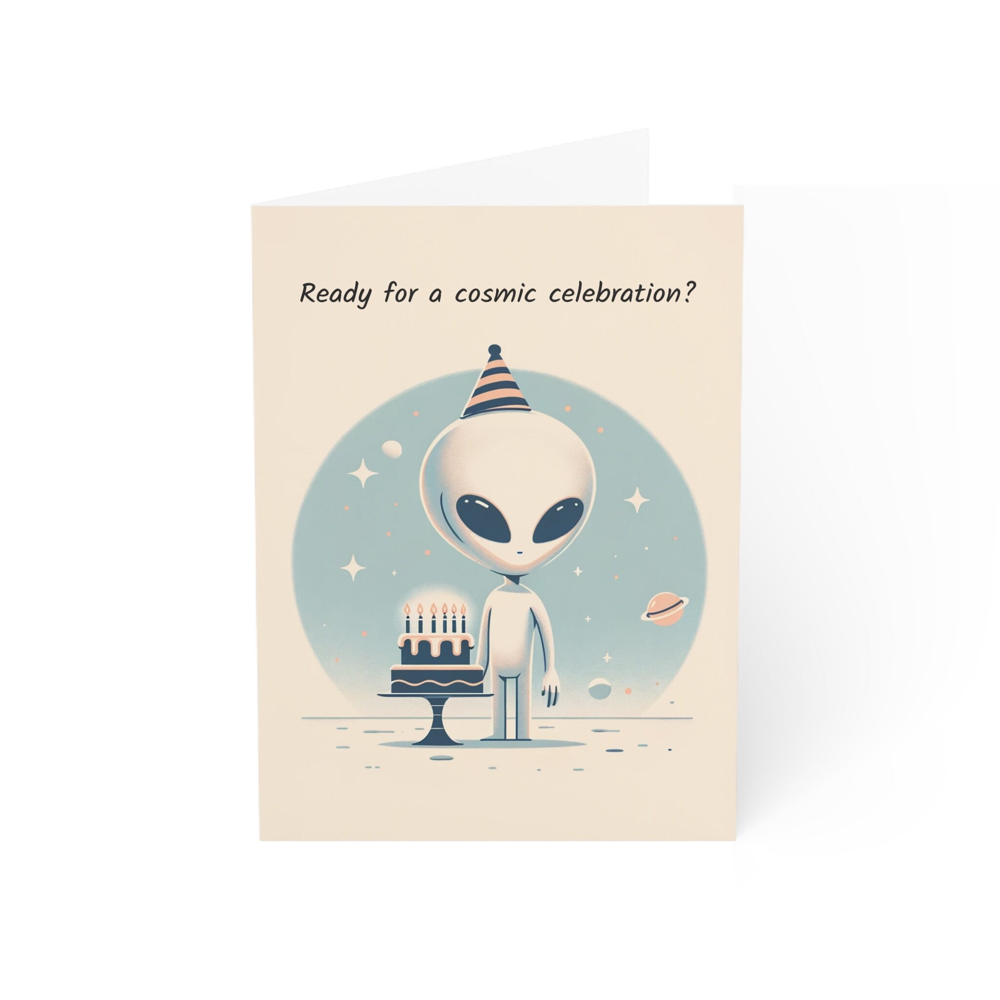 Bulk 1 ,10, 30, 50 Alien Birthday Card, Cosmic Celebration, Cut Alien ...