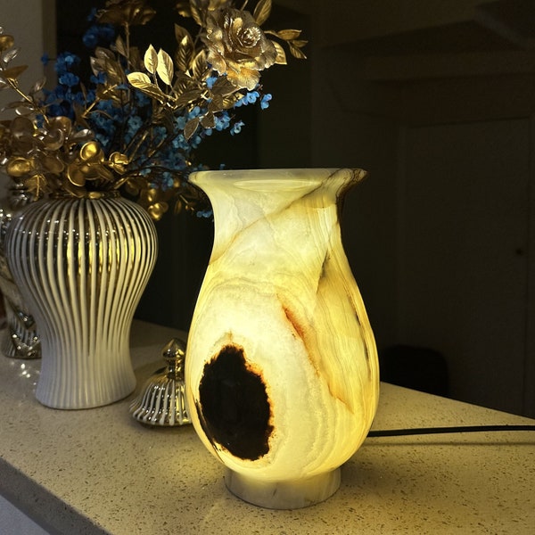 Designer Onyx Lamp | Unique Stone Lamp in Artistic Design.  Perfect for Luxury Decor