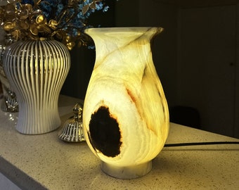 Designer Onyx Lamp | Unique Stone Lamp in Artistic Design.  Perfect for Luxury Decor