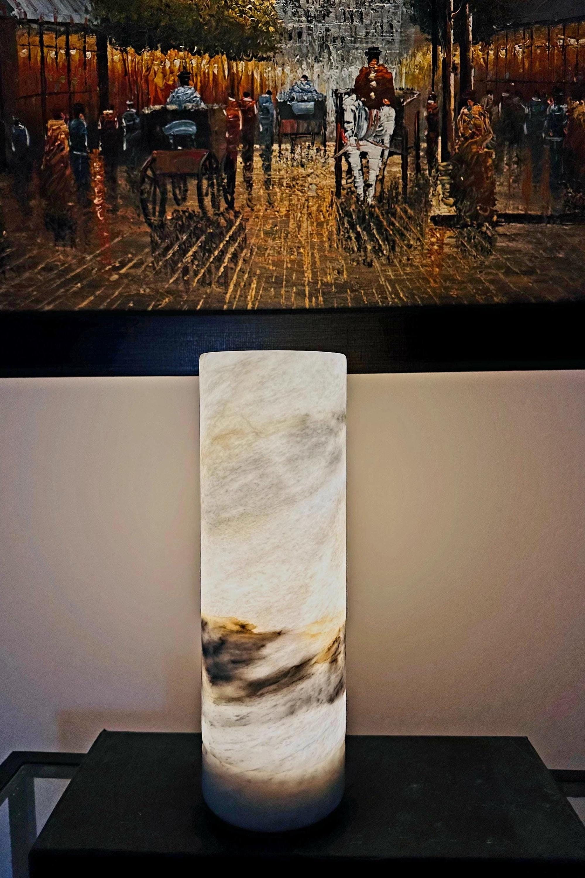 White Onyx Lamp. Table Lamp for Reading, Bedroom, Living Room, Desk Lamp. Natural White Stone Decorative Home Lighting.