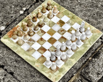 Handcrafted Onyx Chess Set (15 Inches) - Velvet Storage Case