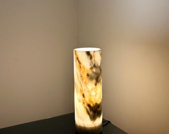 White Onyx Table Lamp: Natural Stone Bedside Lighting