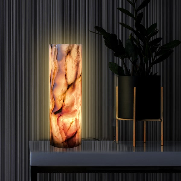 Lámpara de mesa artística de ónix: iluminación de piedra natural para el hogar