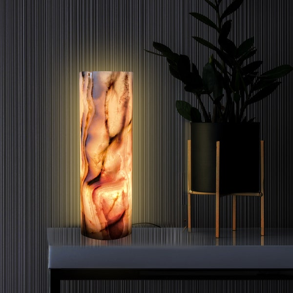 Lampe artistique en onyx. Lampe de table pour lire, chambre, salon, lampe de bureau. Éclairage décoratif en pierre naturelle pour la maison.