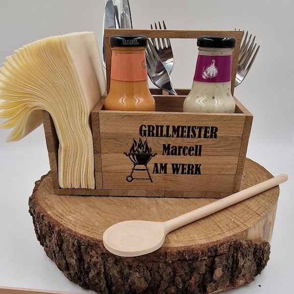 Grill Geschenk | Grillparty | Geschenk zum Grillabend | Utensilo für Besteck | Besteck Organizer | Geschenk Männer | Geschenk Grillparty |