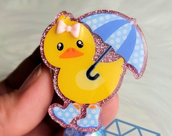 Duck in Rain Boots, Spring Badge Reel