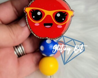 Apple with Glasses Teacher Appreciation Badge Reel | School Teacher Para Professional SLP Retractable Badge Reel ID Badge Holder
