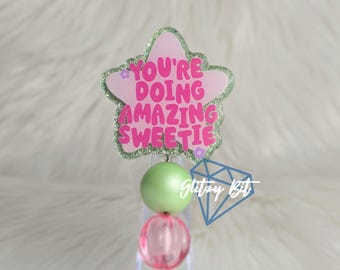 You're Doing Amazing Sweetie, Positive Vibes, Encouragement Badge Reel | RN NP Nurse Xray Rad Tech Retractable Badge Reel ID Badge Holder