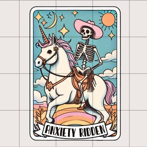 Carta de Tarot llena de ansiedad PNG / Descarga digital / Diseño PNG sarcástico de salud mental / Ansiedad PNG / Diseño de moda / Sublimación /