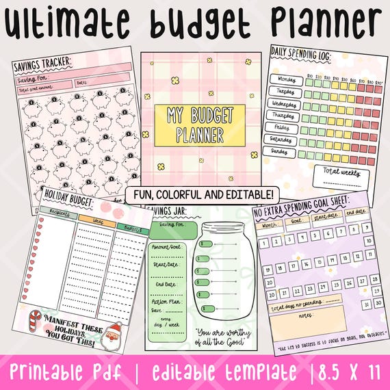 Weekly Budget Planner |  Printable budget planner | Editable with Canva | Fun Colorful Planner | Grocery budget, savings expense tracker