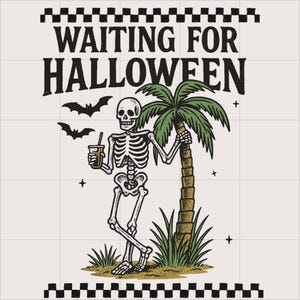 Waiting for Halloween PNG | Retro Groovy Halloween png | Summerween png design | Tshirt png design | Sticker design | Skeleton png design