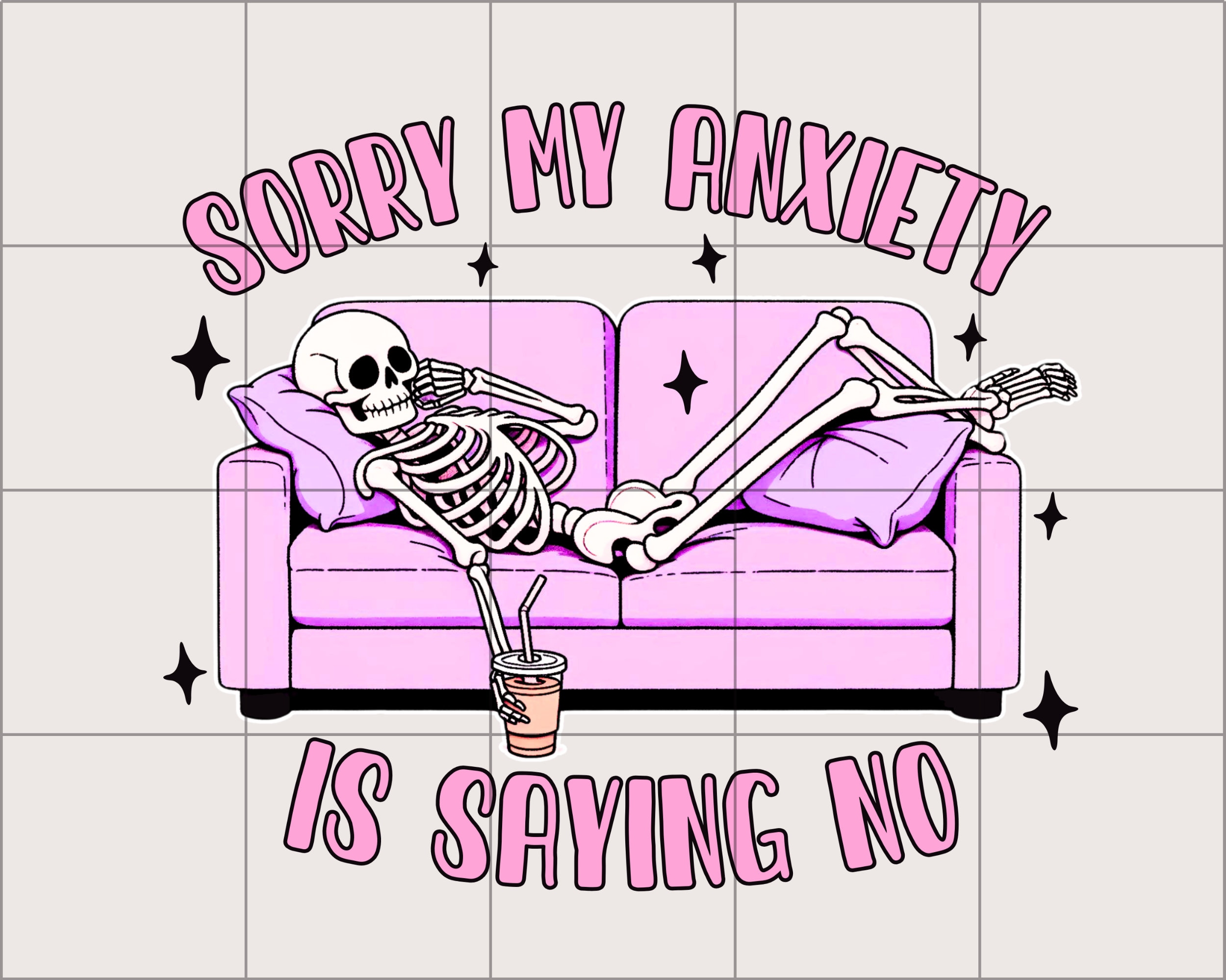 Funny Anxiety Skeleton PNG: Sarcastic Mental Health Design (digital ...